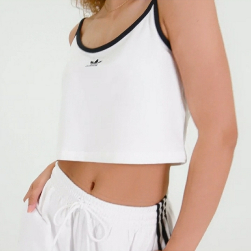 Adidas White Black Tank Top Jogger Fleece Shorts SET - Picture 3 of 10